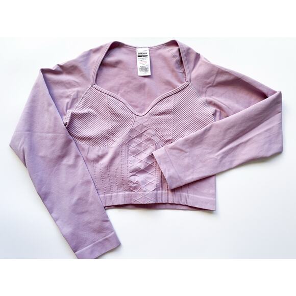 Gym Shark Lavender Long Sleeve Ribbed Cropped Workout Top Size Large - Picture 1 of 5